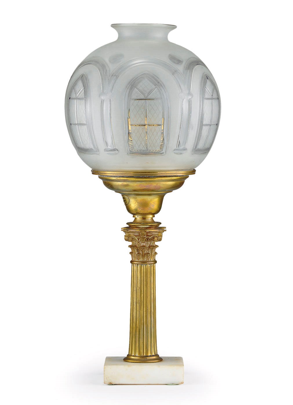 A CLASSICAL GILT-METAL AND MARBLE SOLAR LAMP
