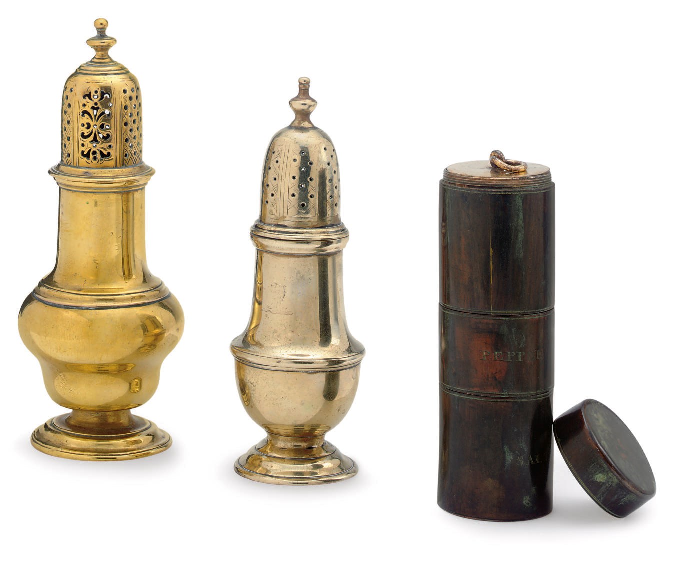 TWO GEORGE II PEPPER CASTERS