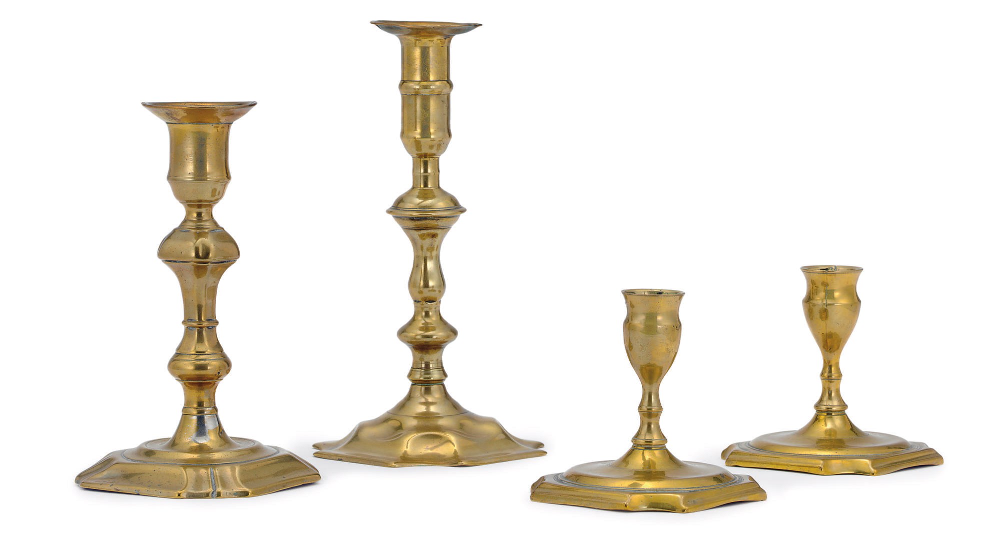 A PAIR OF OF GEORGE II BRASS LANTERN CANDLESTICKS