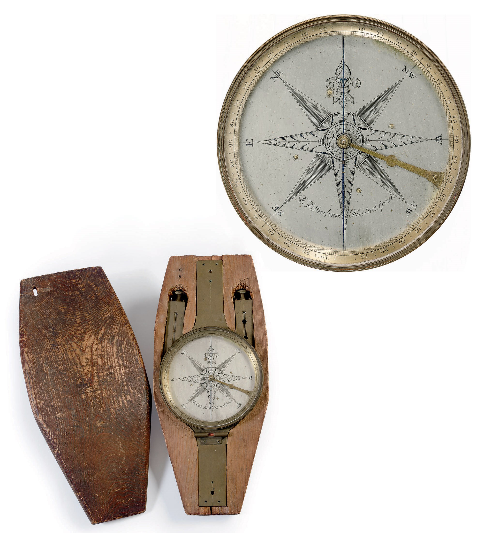 AN ENGRAVED SILVERED-BRASS SURVEYOR'S COMPASS