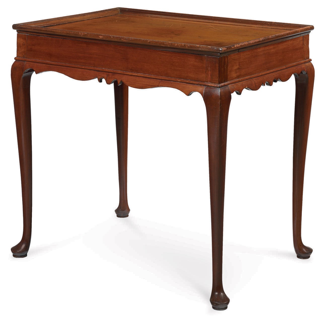 A QUEEN ANNE CHERRYWOOD TRAY-TOP TEA TABLE
