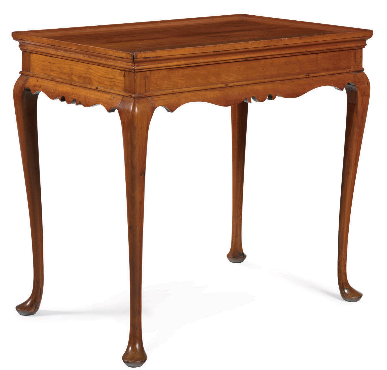 A QUEEN ANNE CHERRYWOOD TRAY-TOP TEA TABLE