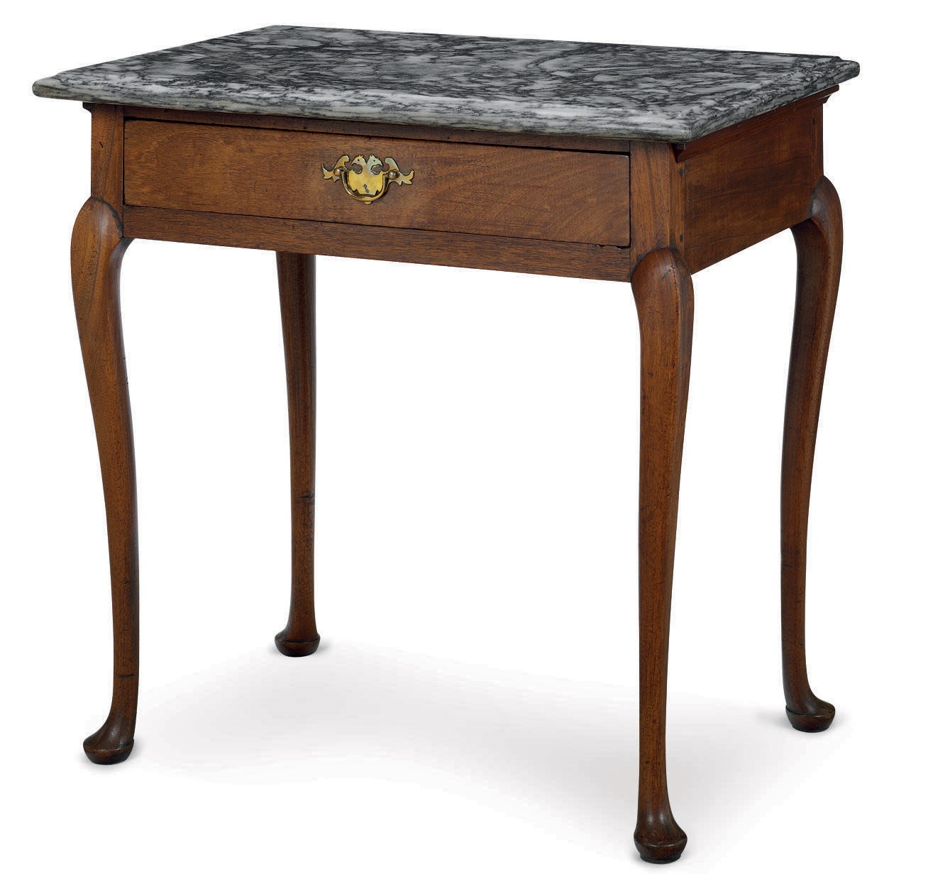 A QUEEN ANNE WALNUT MARBLE-TOP MIXING TABLE