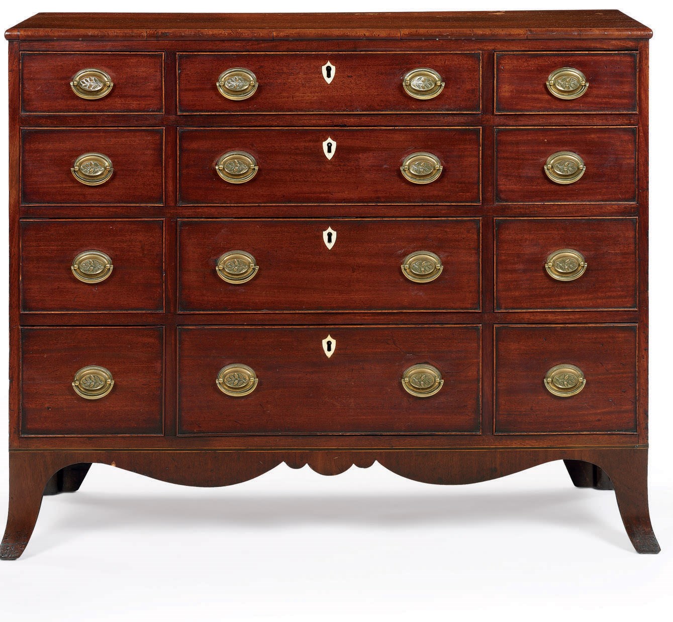 A GEORGE III IVORY-INLAID MAHOGANY CHEST-OF-DRAWERS~