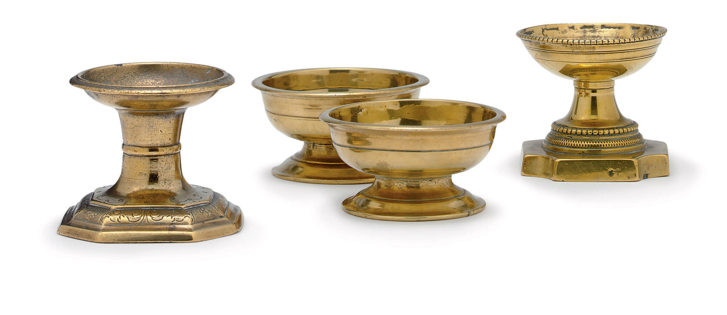 A PAIR OF GEORGE I BRASS SALT CELLARS