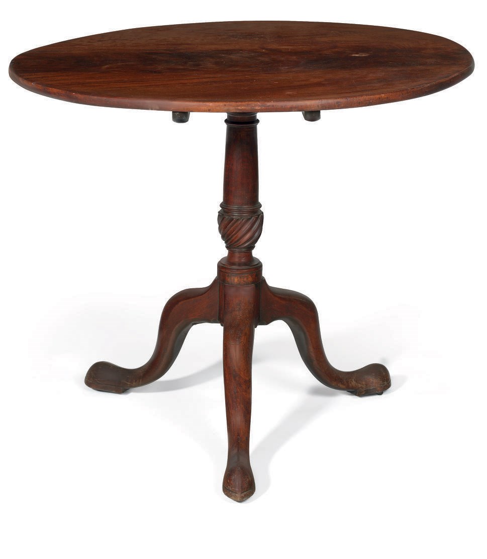 A QUEEN ANNE CARVED AND FIGURED MAHOGANY TILT-TOP TEA TABLE