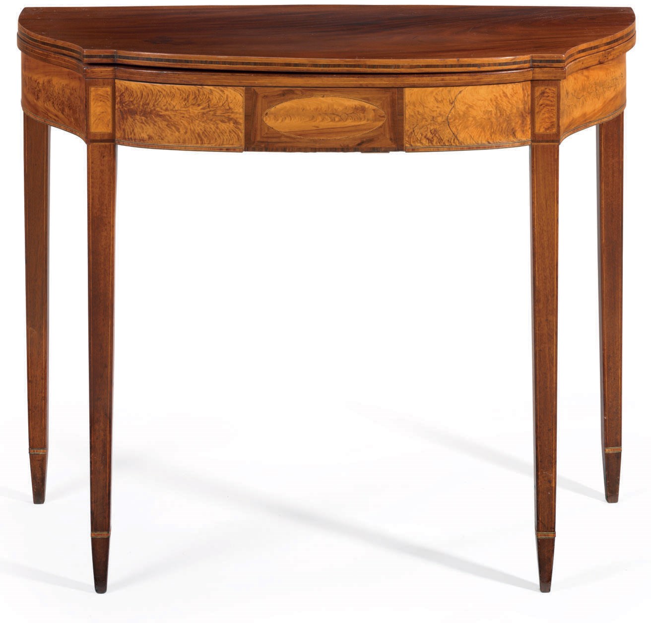 A FEDERAL BIRCHWOOD-INLAID MAHOGANY CARD TABLE