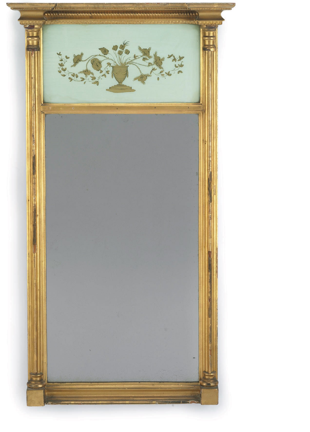 A FEDERAL GILTWOOD AND EGLOMISE LOOKING GLASS