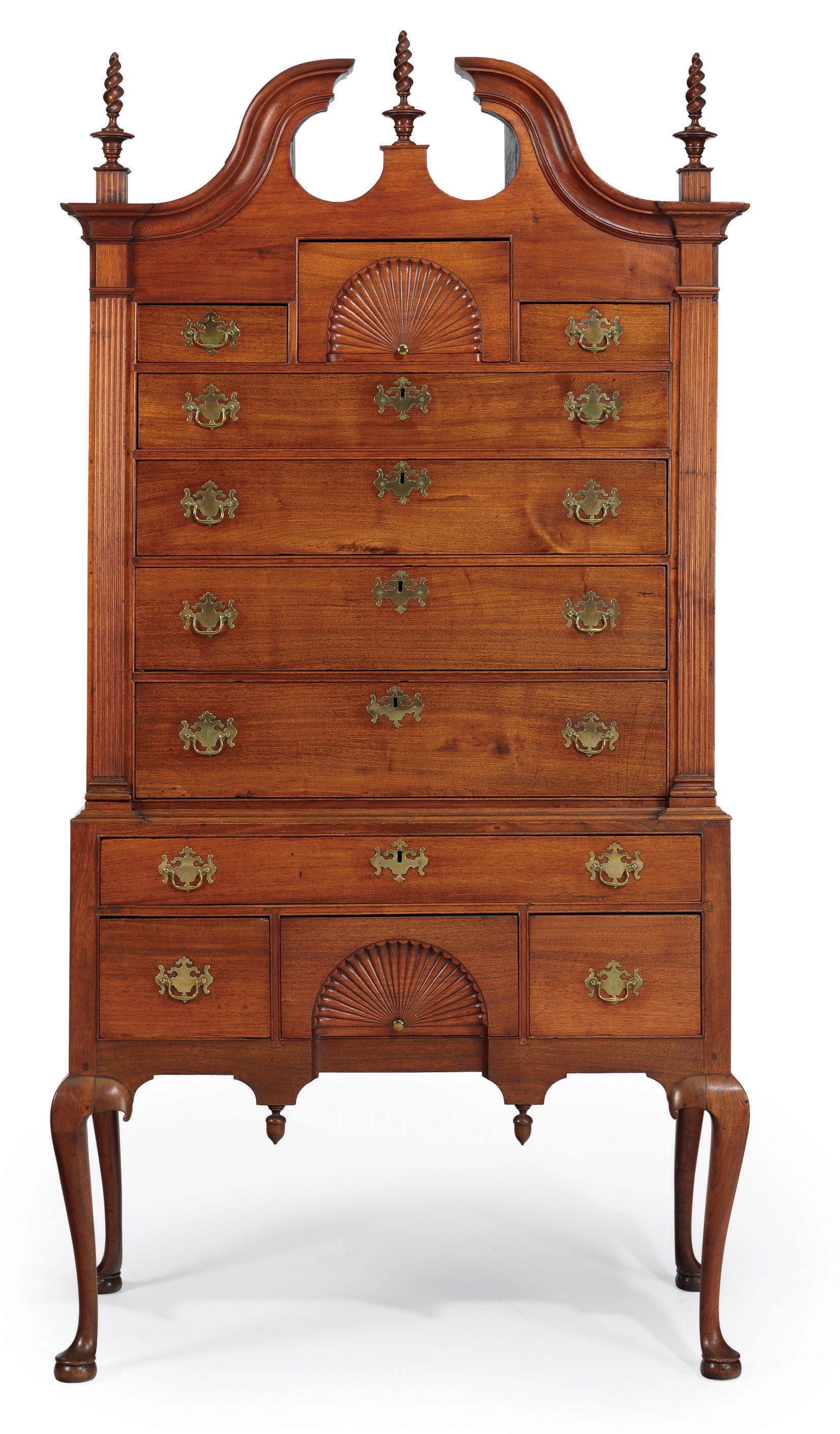 A QUEEN ANNE CARVED WALNUT HIGH CHEST-OF-DRAWERS