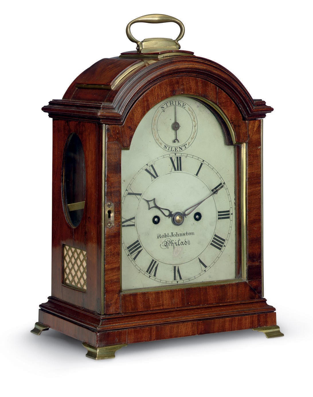 A CHIPPENDALE BRASS-MOUNTED AND FIGURED MAHOGANY BRACKET CLOCK