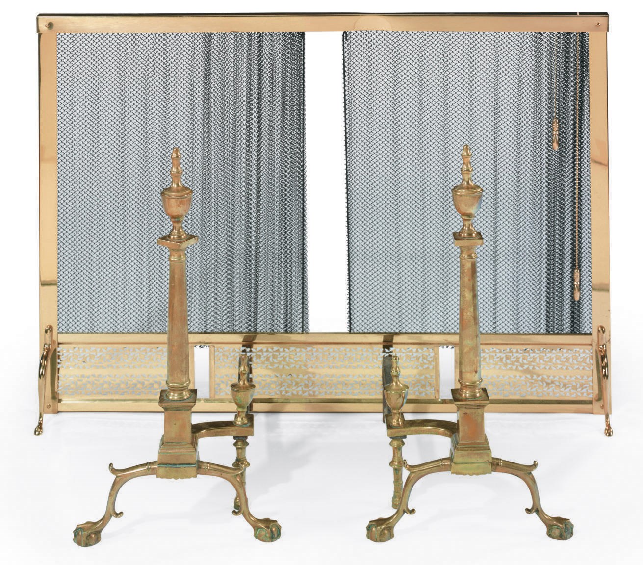 A PAIR OF CHIPPENDALE STYLE CAST-BRASS ANDIRONS