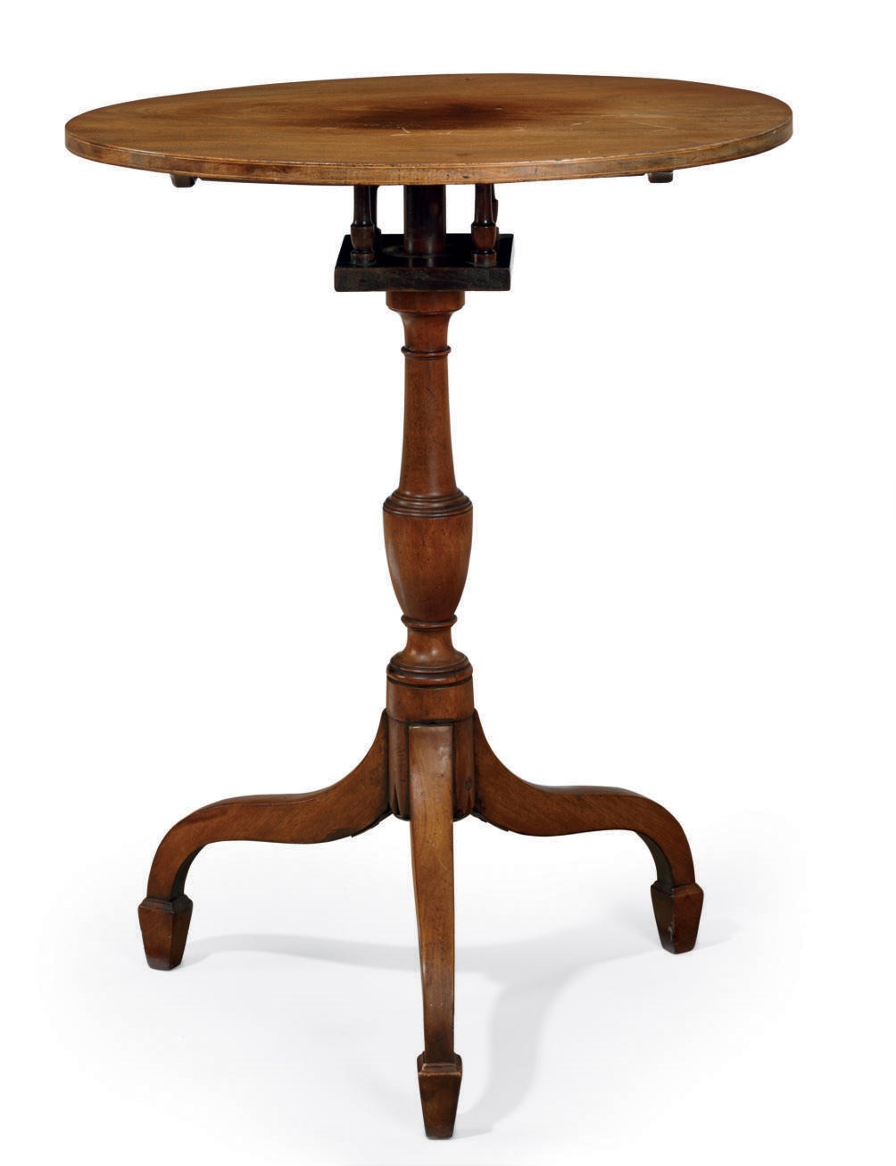 A FEDERAL FIGURED BIRCHWOOD TILT-TOP CANDLESTAND