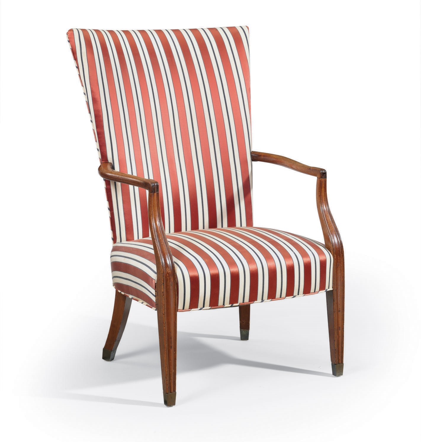 A FEDERAL UPHOLSTERED MAHOGANY LOLLING CHAIR