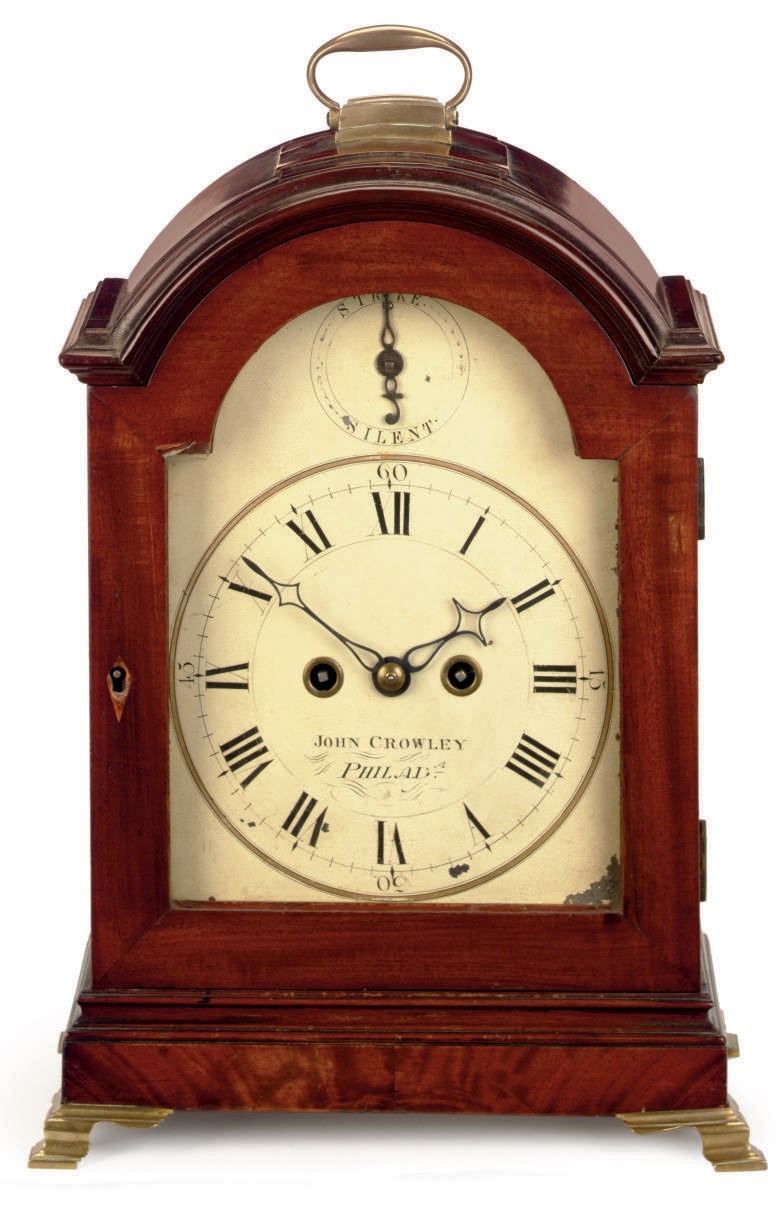 A FEDERAL MAHOGANY AND BRASS-MOUNTED BRACKET CLOCK