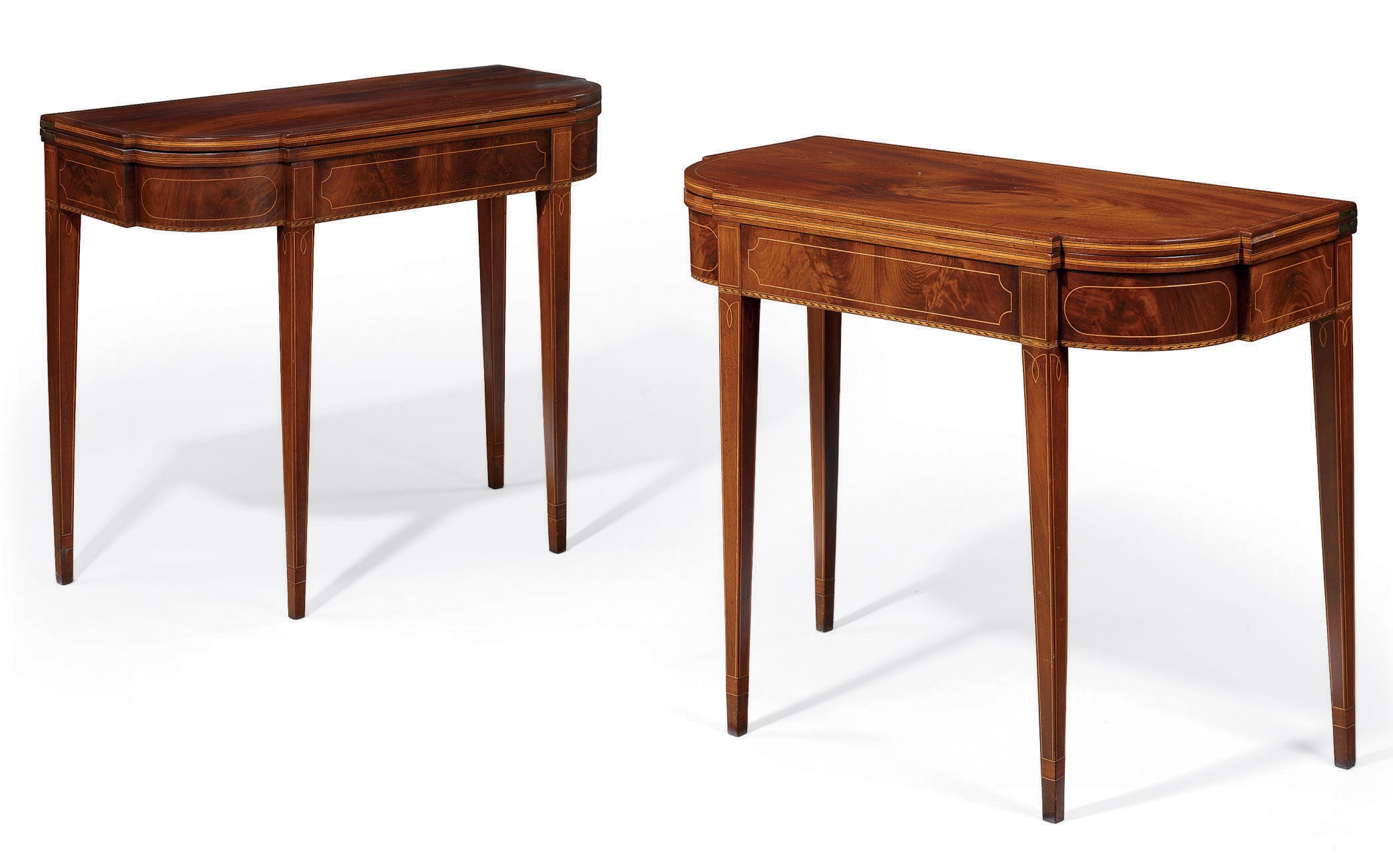 A PAIR OF FEDERAL INLAID AND FIGURED MAHOGANY CARD TABLES