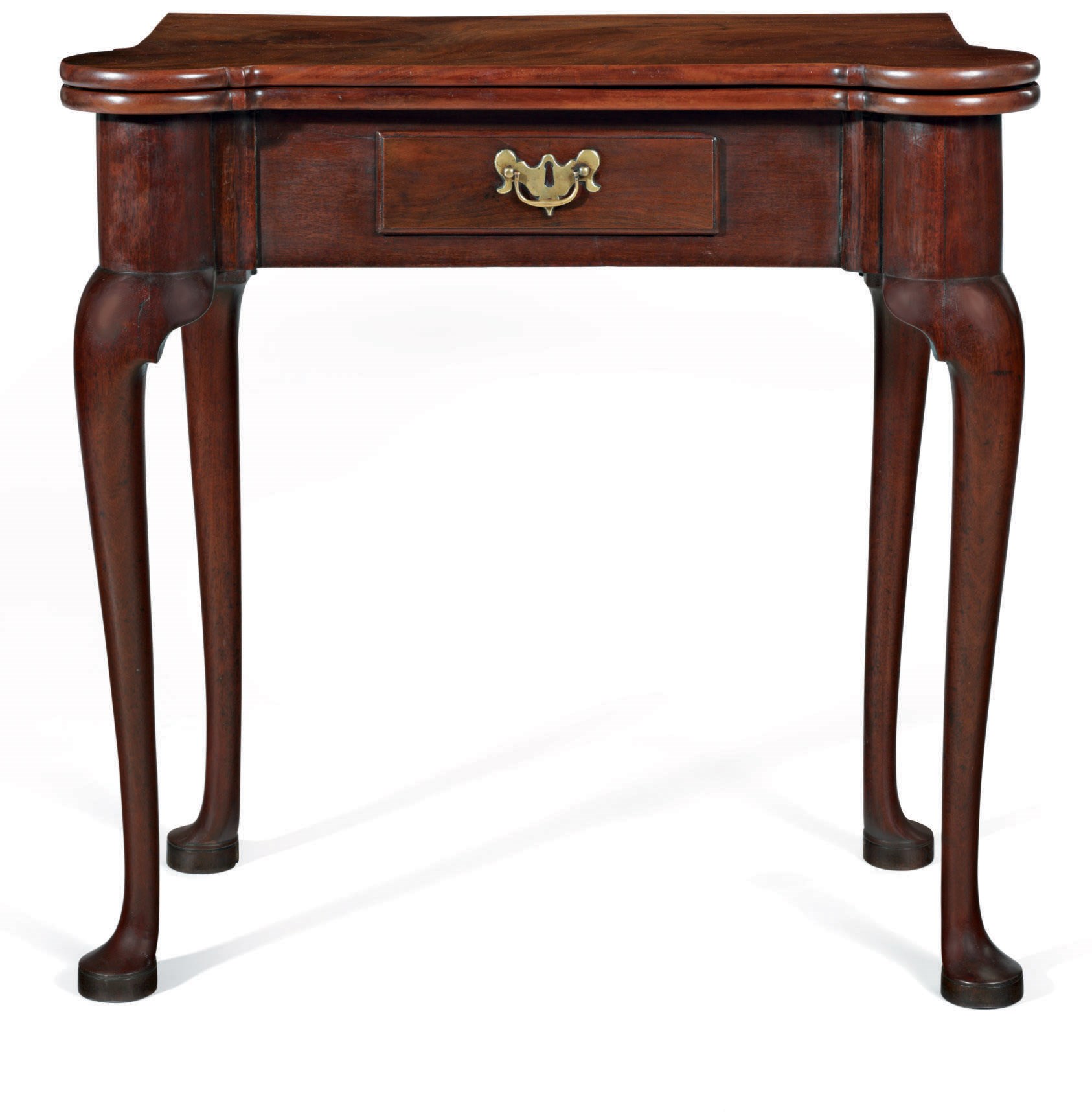 A QUEEN ANNE FIGURED MAHOGANY TURRET-TOP CARD TABLE