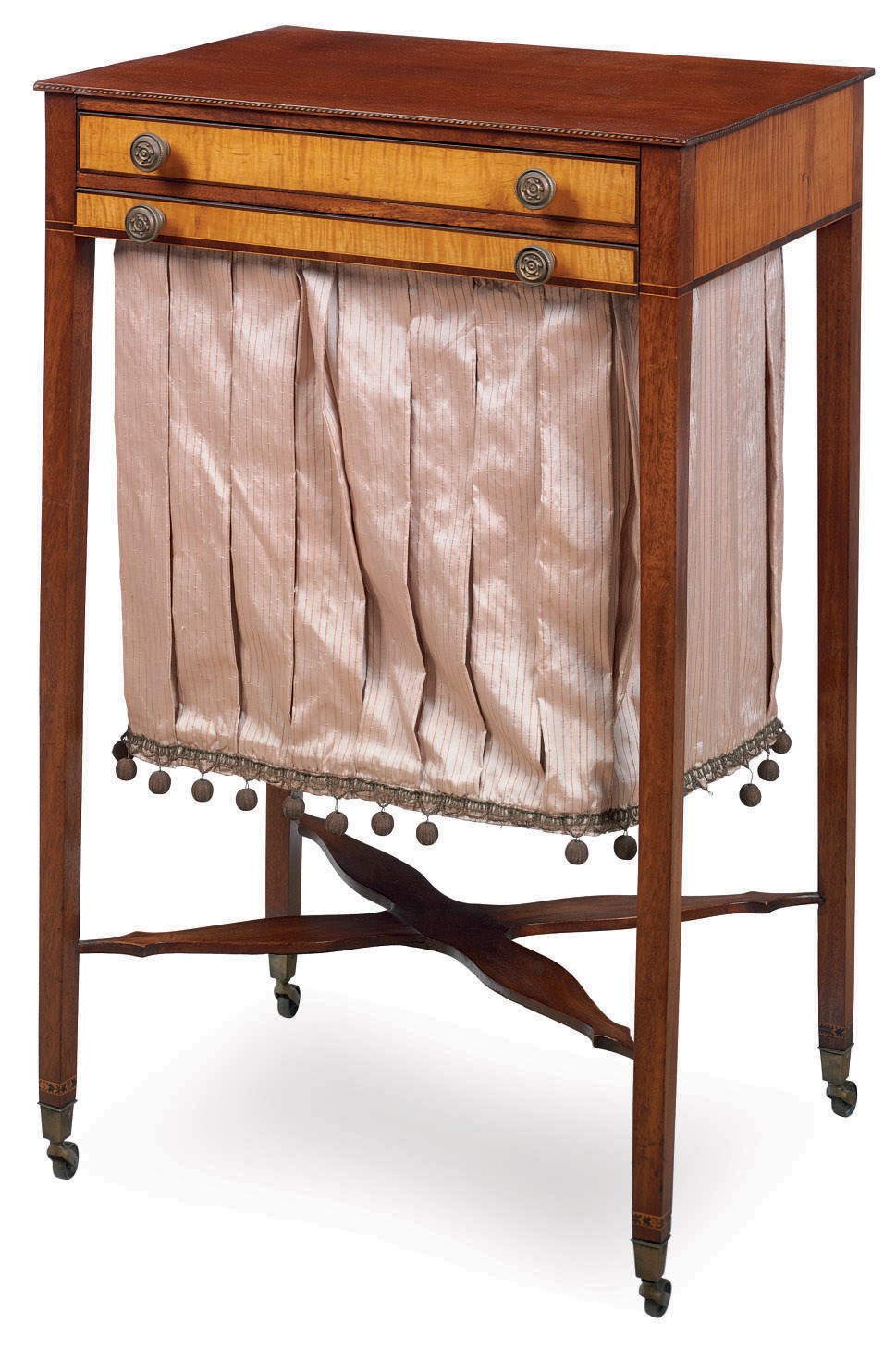 A FEDERAL FIGURED MAPLE AND MAHOGANY INLAID WORK TABLE