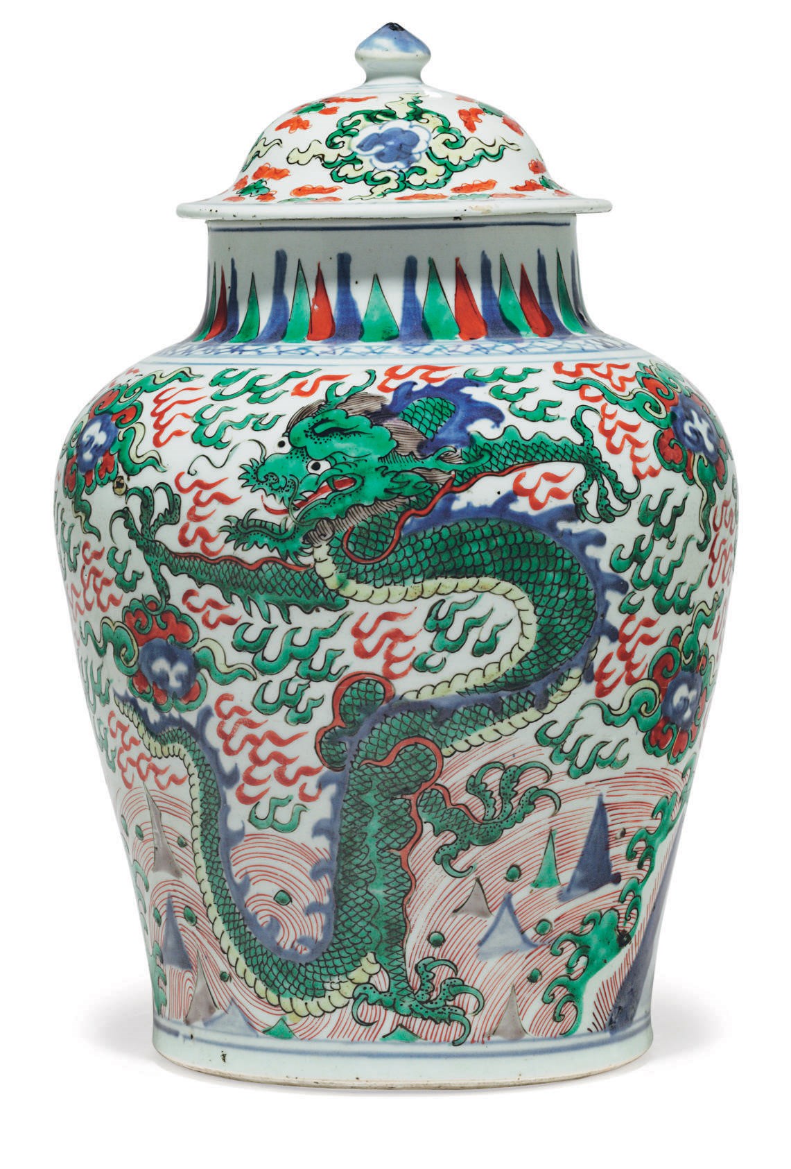 A WUCAI BALUSTER JAR AND COVER