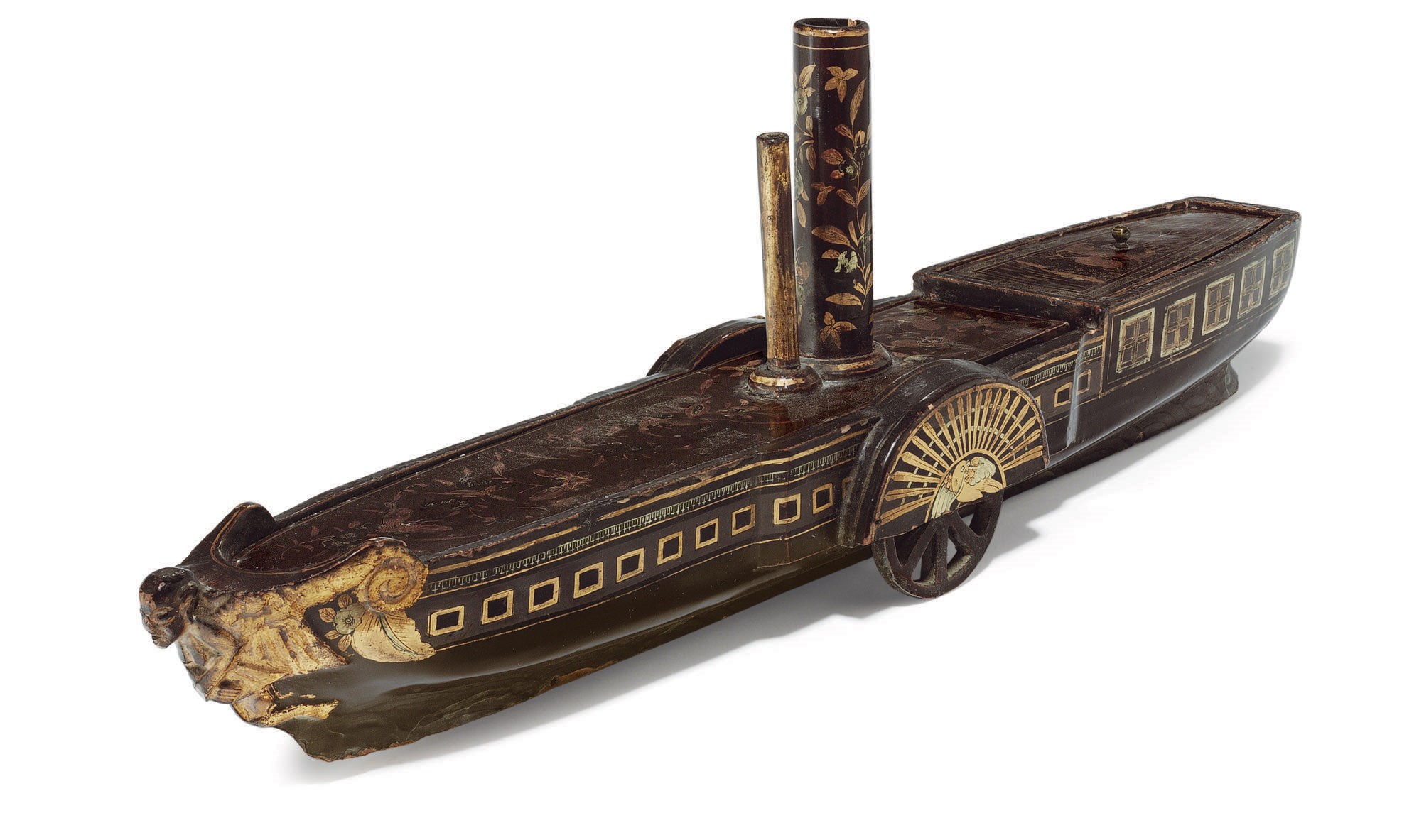 A CHINESE EXPORT LACQUER PADDLE STEAMER