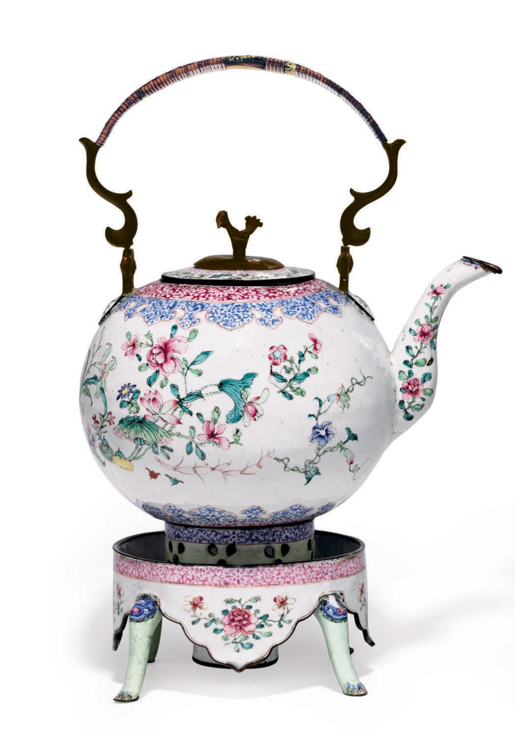 A "CANTON ENAMEL" KETTLE-ON-STAND