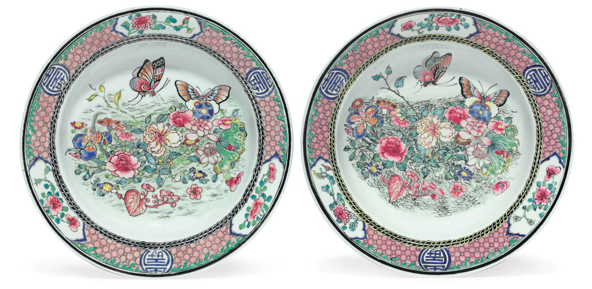 A PAIR OF FAMILLE ROSE SEMI-EGGSHELL SOUP PLATES