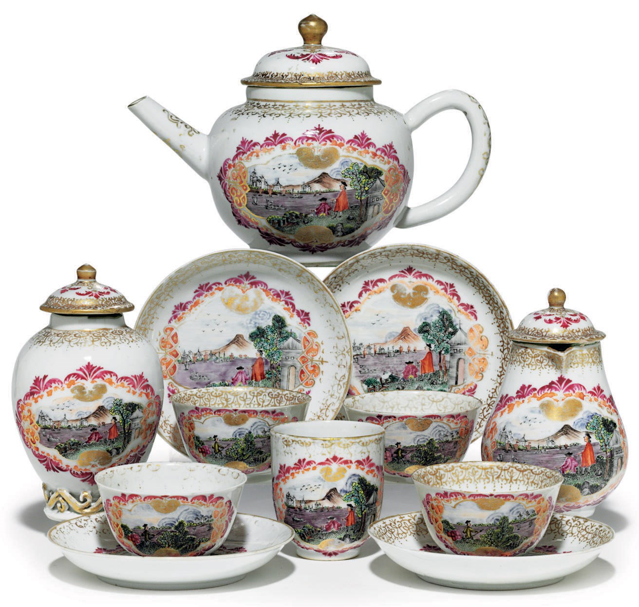 A MEISSEN STYLE PART TEA SERVICE