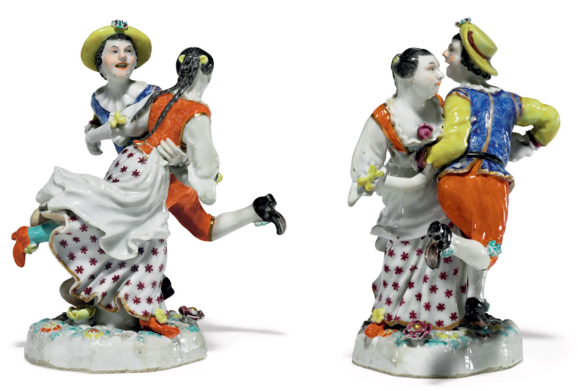 A FAMILLE ROSE TYROLEAN DANCING COUPLE