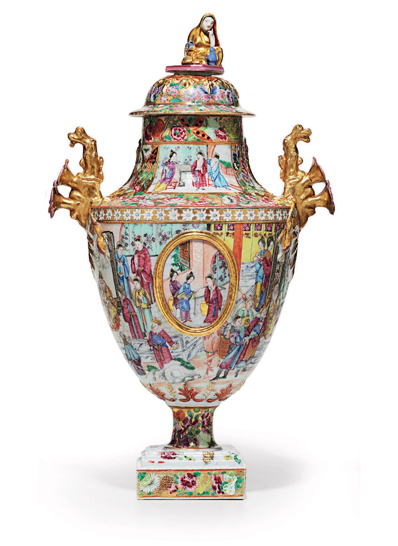 A "CANTON FAMILLE ROSE" URN AND COVER