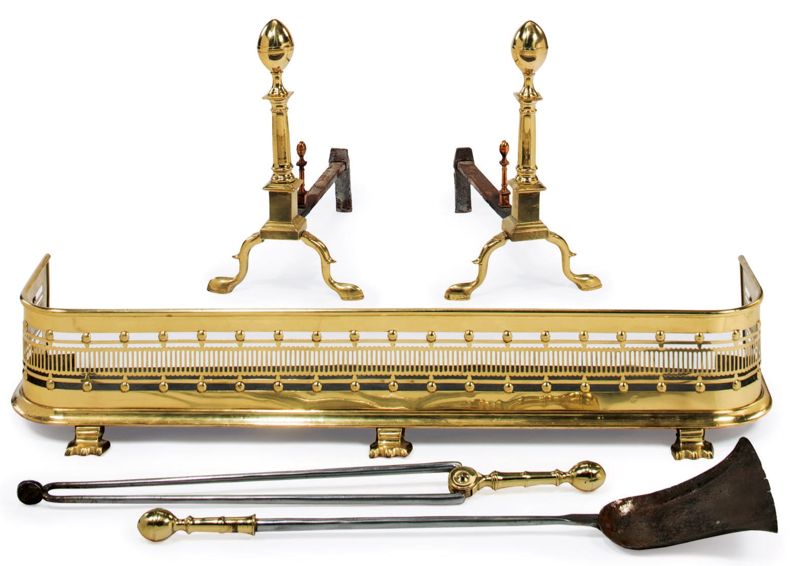 A PAIR OF FEDERAL CAST-BRASS ANDIRONS