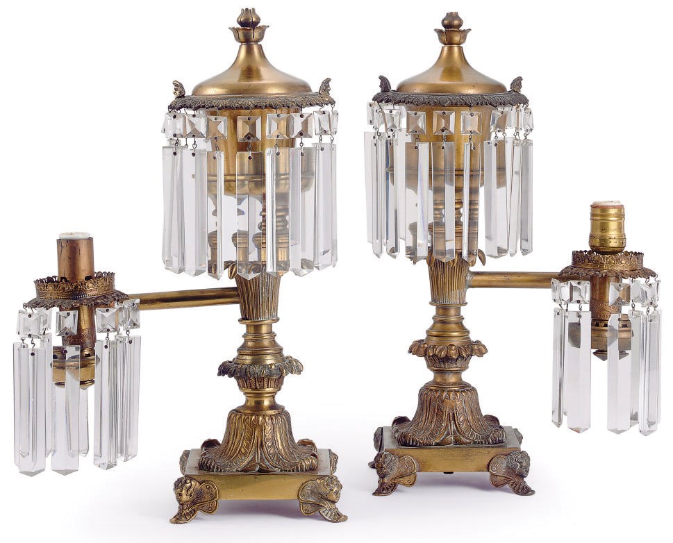 A PAIR OF CLASSICAL GILT-METAL ARGAND LAMPS