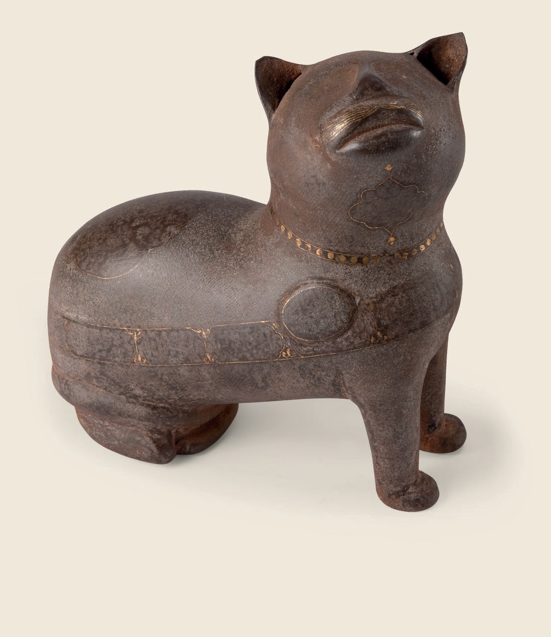 FIGURE EN ACIER DAMASQUINE REPRESENTANT UN CHAT