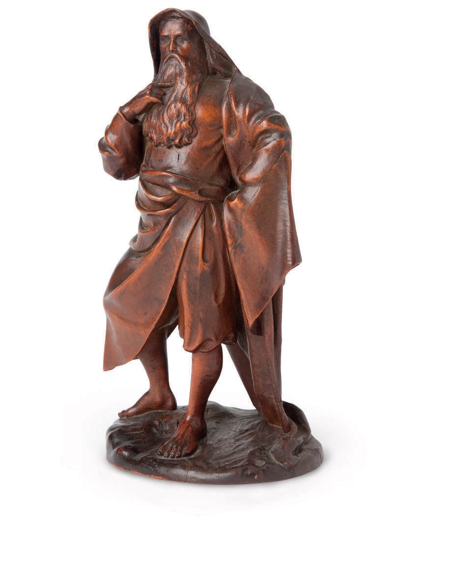 FIGURE EN BUIS SCULPTE REPRESENTANT UN HOMME BARBU
