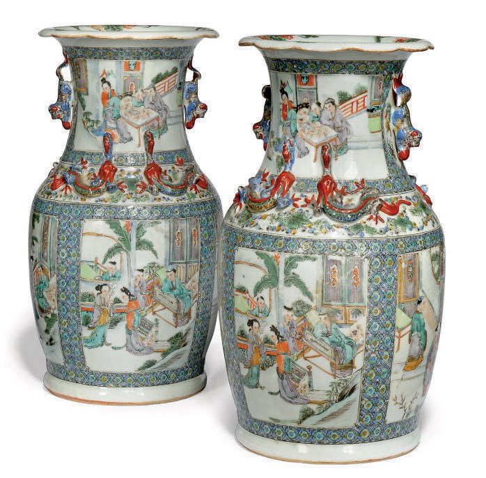 A PAIR OF CANTONESE VASES