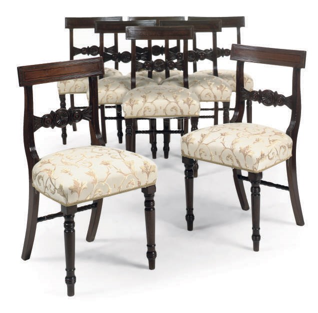 A SET OF EIGHT EARLY VICTORIAN MAHOGANY DINING CHAIRS