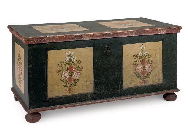 A NORTH EUROPEAN PROVINCIAL PAINTED PINE CHEST