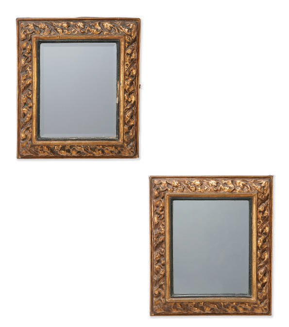 A PAIR OF VICTORIAN GILT PAPIER MACHE WALL MIRRORS