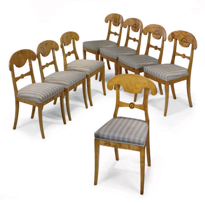A MATCHED SET OF EIGHT NORTH EUROPEAN BIRCH DINING CHAIRS