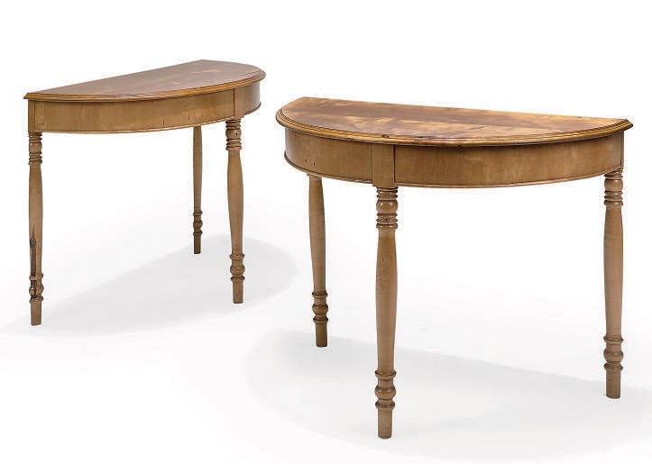 A PAIR OF NORTH EUROPEAN SATIN BIRCH DEMI-LUNE TABLES