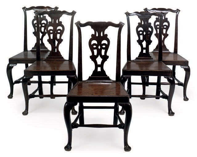 A SET OF FIVE GEORGE II MAHOGANY DINING CHAIRS