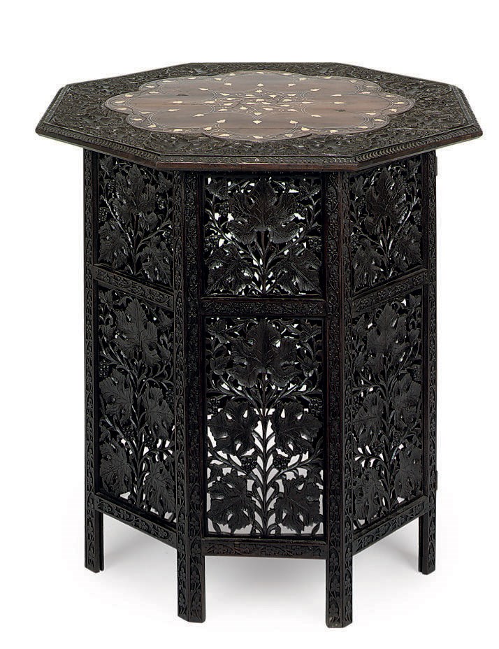 A NORTH INDIAN ROSEWOOD AND BRASS INLAID OCTAGONAL OCCASIONAL TABLE