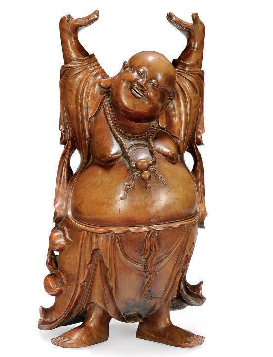 A CHINESE HARDWOOD MODEL OF BUDAI