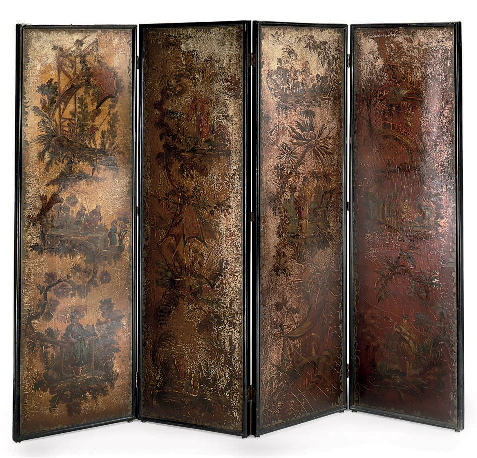 A FOUR FOLD DRESSING SCREEN
