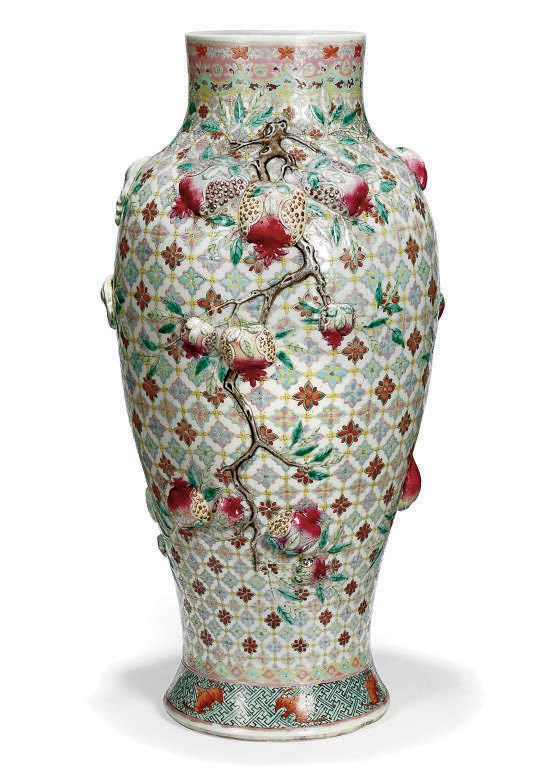A CHINESE FAMILLE ROSE MOULDED VASE