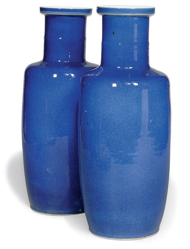 A PAIR OF CHINESE POWDER BLUE ROULEAU VASES