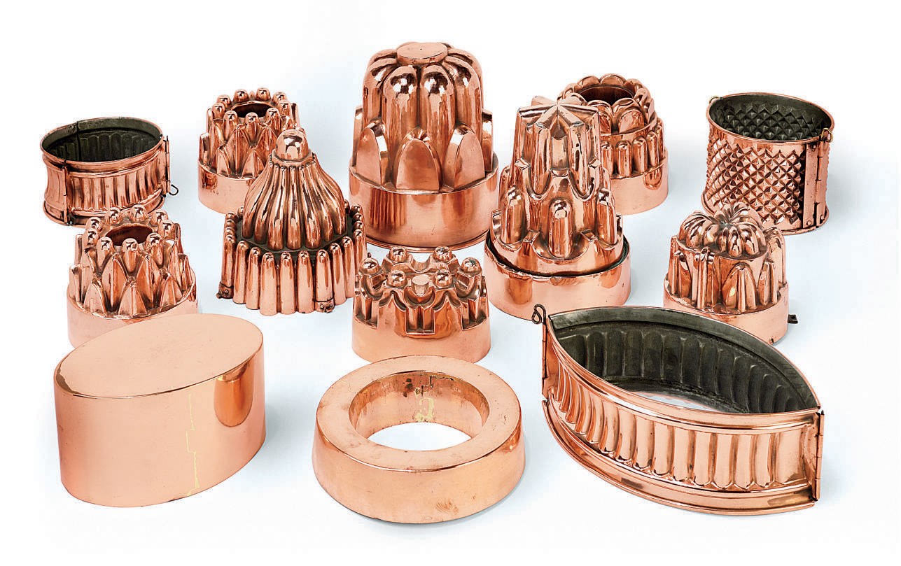 A COLLECTION OF TEN VICTORIAN COPPER JELLY AND FOOD MOULDS