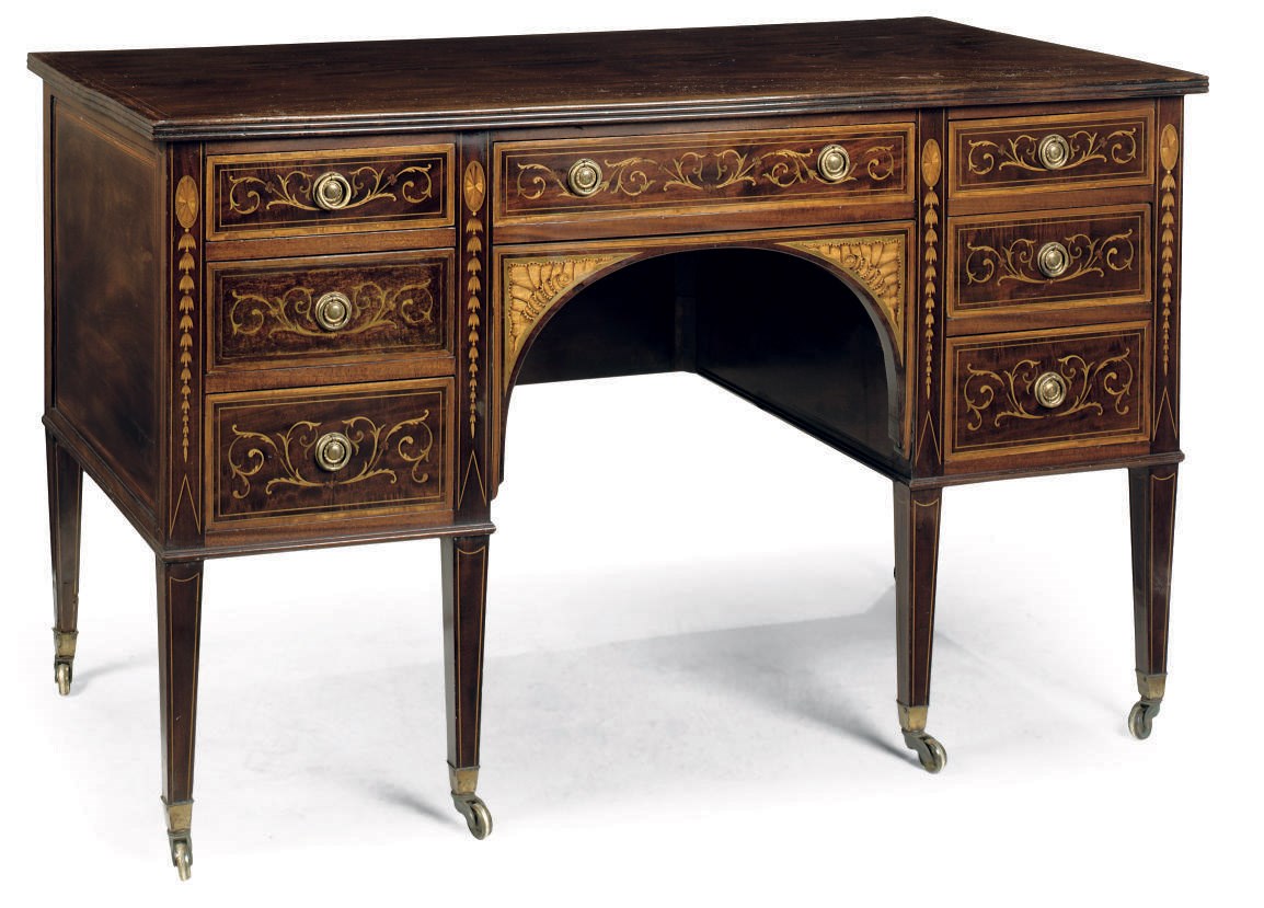 A LATE VICTORIAN MAHOGANY AND MARQUETRY INLAID DRESSING TABLE