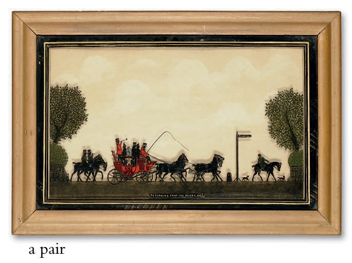 A PAIR OF REVERSE GLASS SILHOUETTES OF SPORTING INTEREST