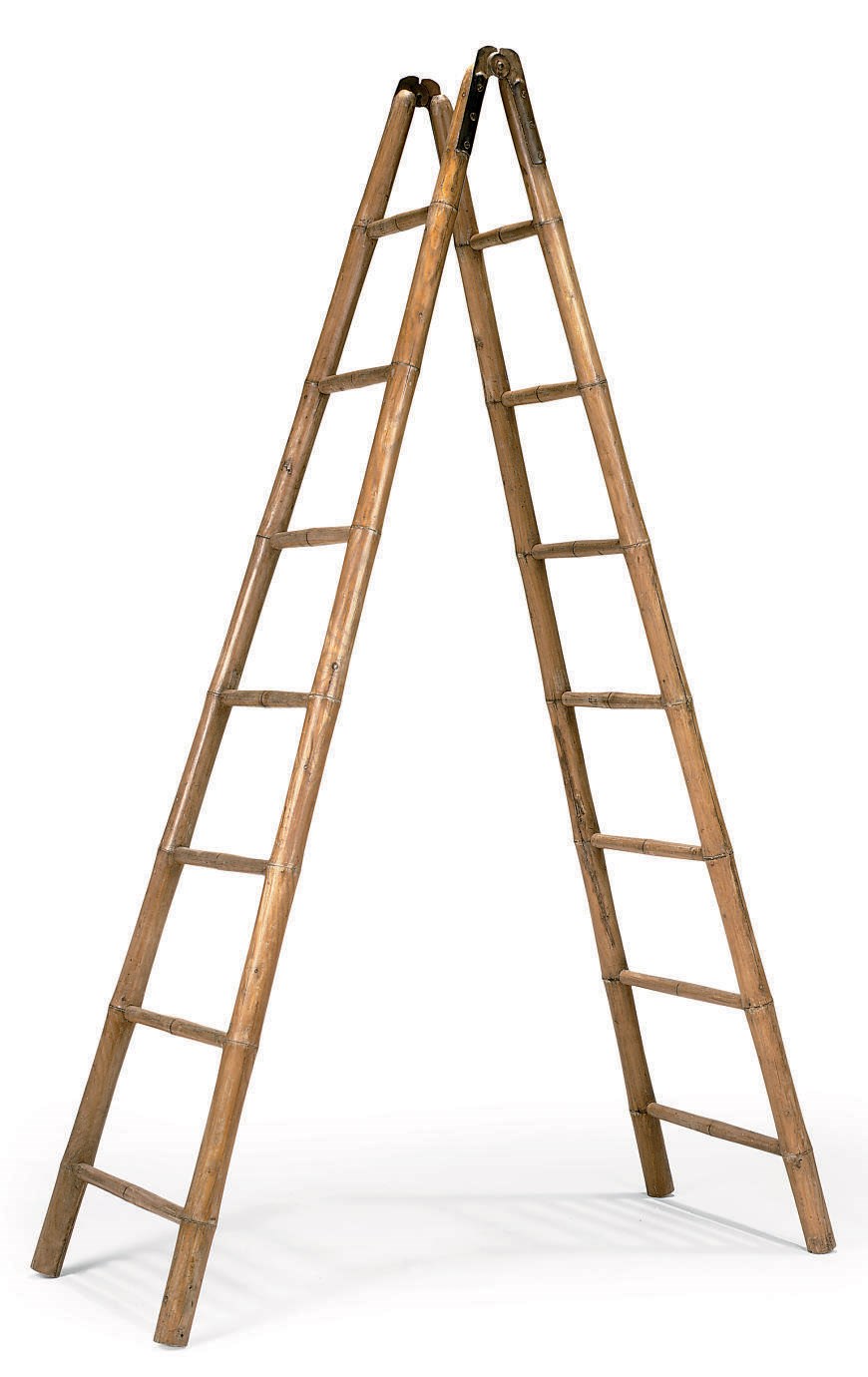 A SIMULATED BAMBOO ASH FOLDING LIBRARY LADDER