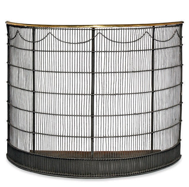 A SMALL REGENCY BRASS AND WIRE-MESH NURSERY FENDER