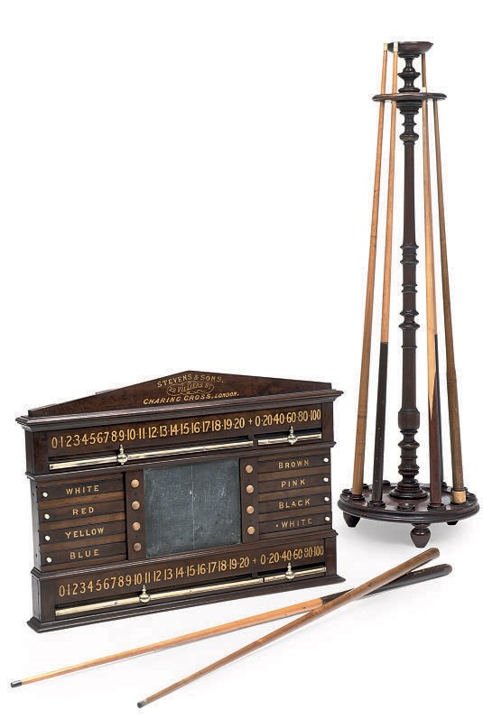 A LATE VICTORIAN MAHOGANY AND IVORY AND BRASS MOUNTED BILLIARDS SCOREBOARD